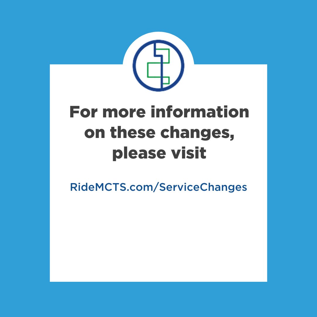 It’s time for our summer round of quarterly service changes. The next round goes into effect on June 2. Routes 18, 21, 22, 30, 53, 54, 55, 56, 58, 66, BlueLine & CONNECT 1 BRT will be affected. Learn more at RideMCTS.com/ServiceChanges