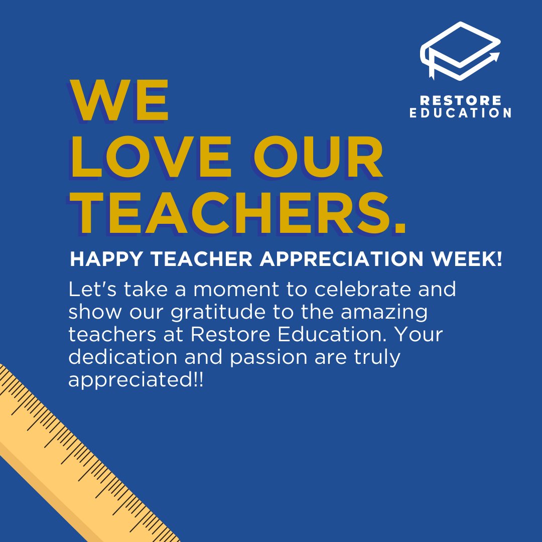 🍎✨ During Teacher Appreciation Week, let's honor and celebrate the incredible educators at Restore Education! Thank you for all that you do to empower minds and transform lives. #TeacherAppreciationWeek  #RestoreEducation 📚👩‍🏫👨‍🏫