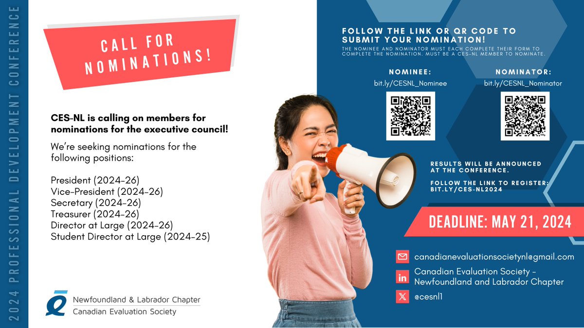 We're seeking new members for our executive committee! Positions include President, VP, Secretary, Treasurer, Director-at-Large, and Student Director-at-Large- an outstanding opportunity to get engaged with our community! More info:
bit.ly/CESNL_Nominee
bit.ly/CESNL_Nominator