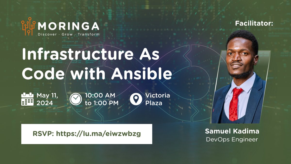Calling all active techies! Join us for an exclusive DevOps event at Moringa School focused on mastering Infrastructure as Code (IaC) with Ansible, led by seasoned engineer Samuel Kadima. RSVP now expand your skills and network with industry peers. : lu.ma/eiwzwbzg