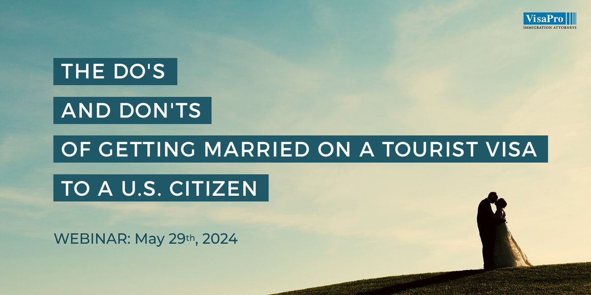 What are the do’s and don’ts of tourist visas and marrying in the US? Learn the pros and cons of marrying on a #TouristVisa.

Learn via our Free Webinar: bit.ly/3cOHOni

#greencards #b1visa #b2visa #i864 #marriagegreencard #marriagevisa #spousevisa