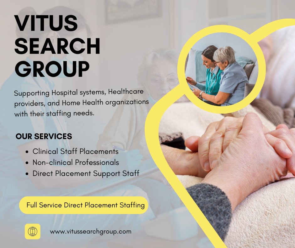 Healthcare Staffing is a core focus of Vitus Search Group. We can assist you in Clinical, Non-clinical, and direct placement of Support Staff.
#vitussearchgroup #homehealth #healthcare #staffing #recruiting #jobs #careers #jobseekers #talentseekers