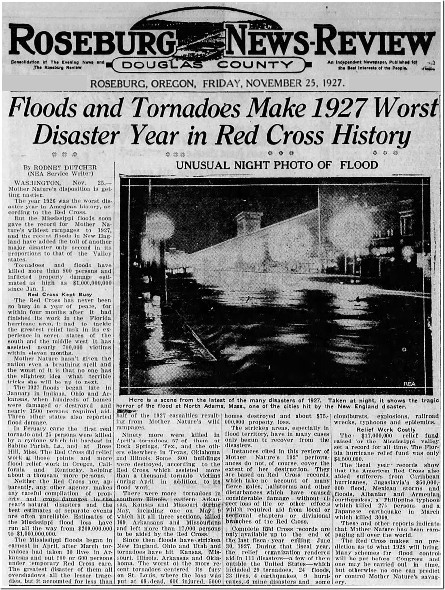 'Floods and Tornadoes Make 1927 Worst Disaster Year in Red Cross History 

the relief organization rendered aid in 111 disasters, which included 29 tornadoes, 24 floods, 23 fires, 4 earthquakes, .... 9 hurricanes'

#ClimateScam 

newspapers.com/image/94421823/