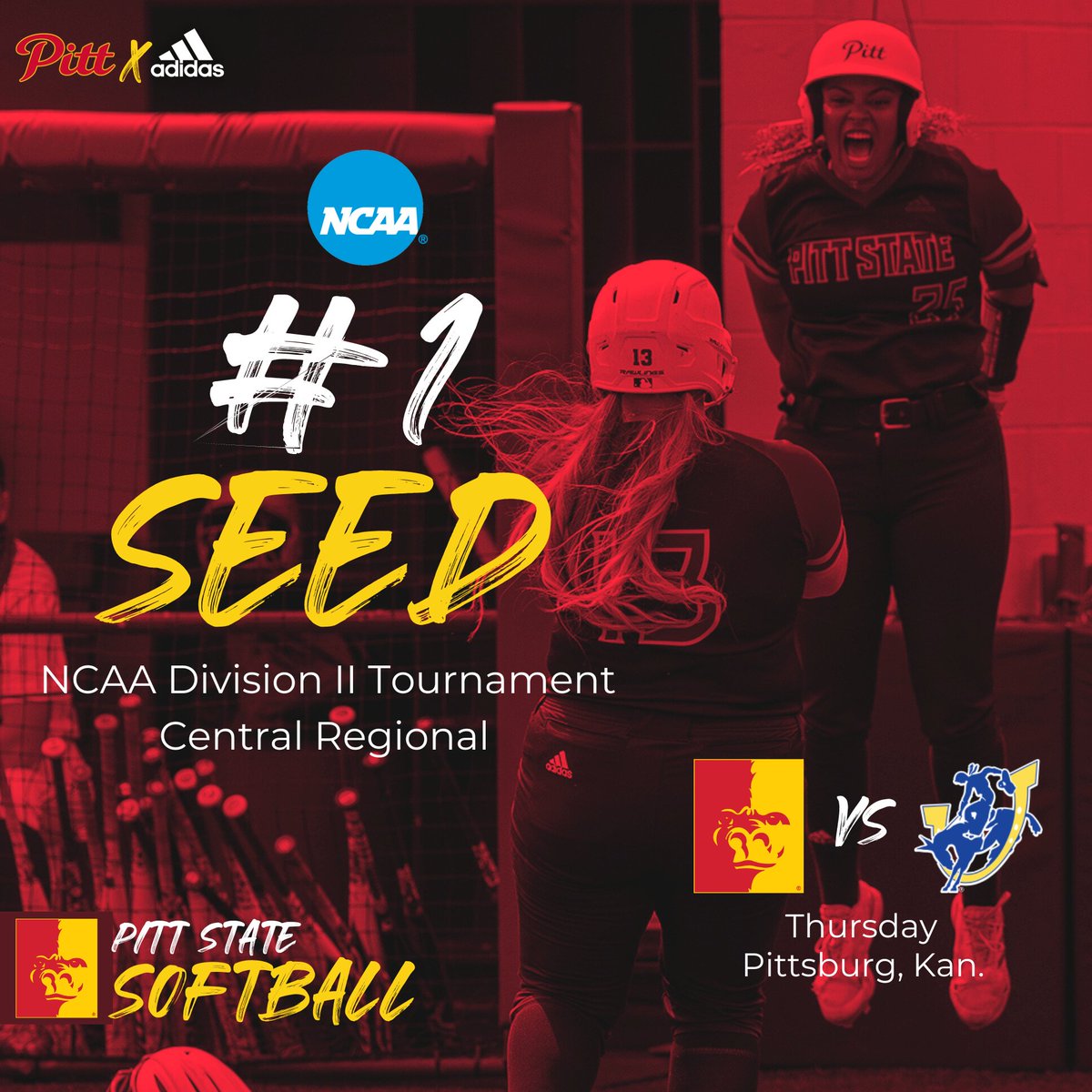 HERE WE GO‼️ The Gorillas are the #1 seed and will HOST the Central Region Tournament right here IN PITTSBURG 🦍🥎 Game 1: Thursday vs. Southern Arkansas.