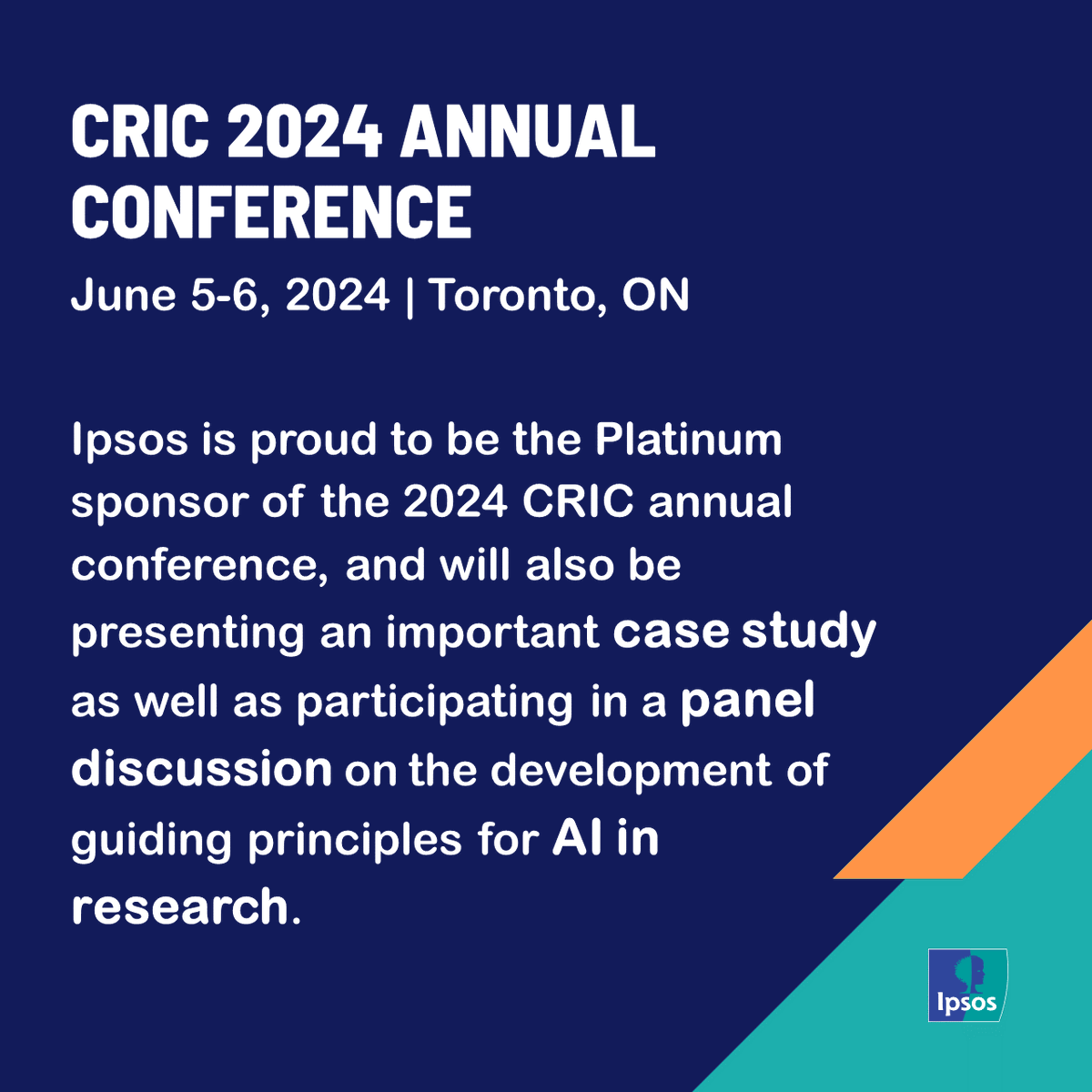 Ipsos is proud to be a Platinum sponsor of the 2024 CRIC annual conference, THE H* FACTOR: Explore How *Humans Successfully Harness the Power of AI Insights ipsos.com/en-ca/cric-how… See you there! June 5-6 | Toronto