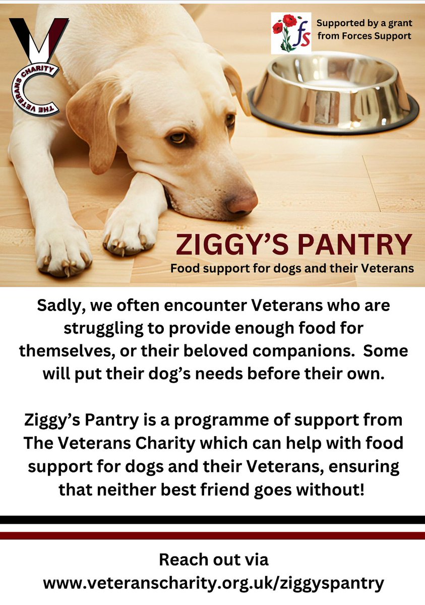 If you are a Veteran and you’re finding it tough to feed yourself and your beloved pets during these challenging times, Our #ZiggysPantry may be able to help! Supported by funding from @Forces_Support and delivered by The Veterans Charity. #dogs #pets #costofliving #support