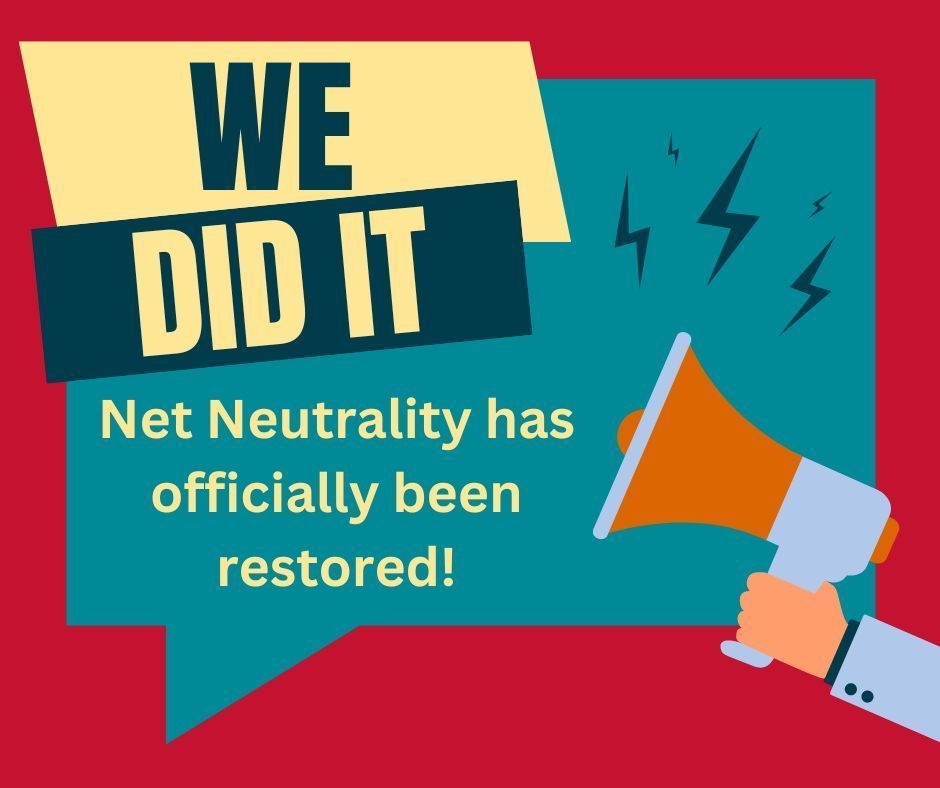 ¡La @FCC votó para restablecer las protecciones de #NetNeutrality! Junto a cientos de defensores para celebrar esta victoria y pedir protecciones sólidas para garantizar que Internet libre y abierta esté disponible para todos. 
Lea nuestra carta abierta: bit.ly/3SkhIQ9