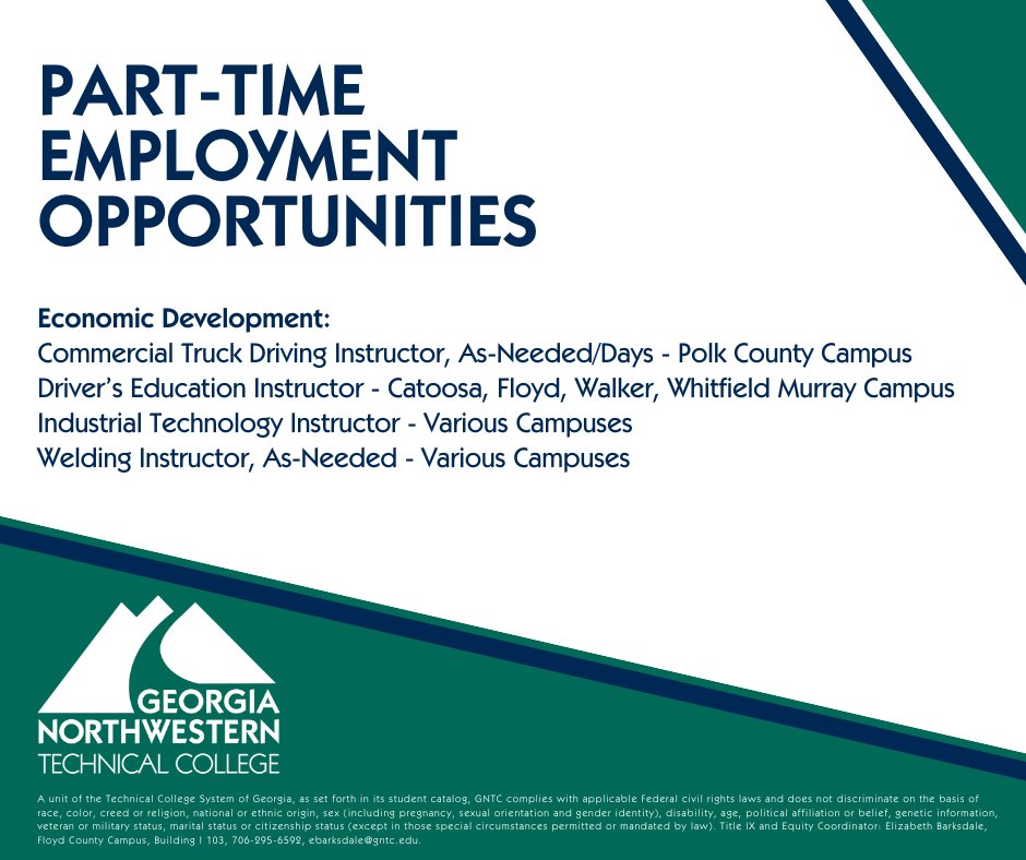GNTC’s Office of Economic Development is hiring! Visit our website for more information and a full list of employment opportunities. gntc.edu/about/employme…
#GNTC #instructor #job #career #employment #hiringnow #teacher #education #technicaleducation #workforcedevelopment #weld
