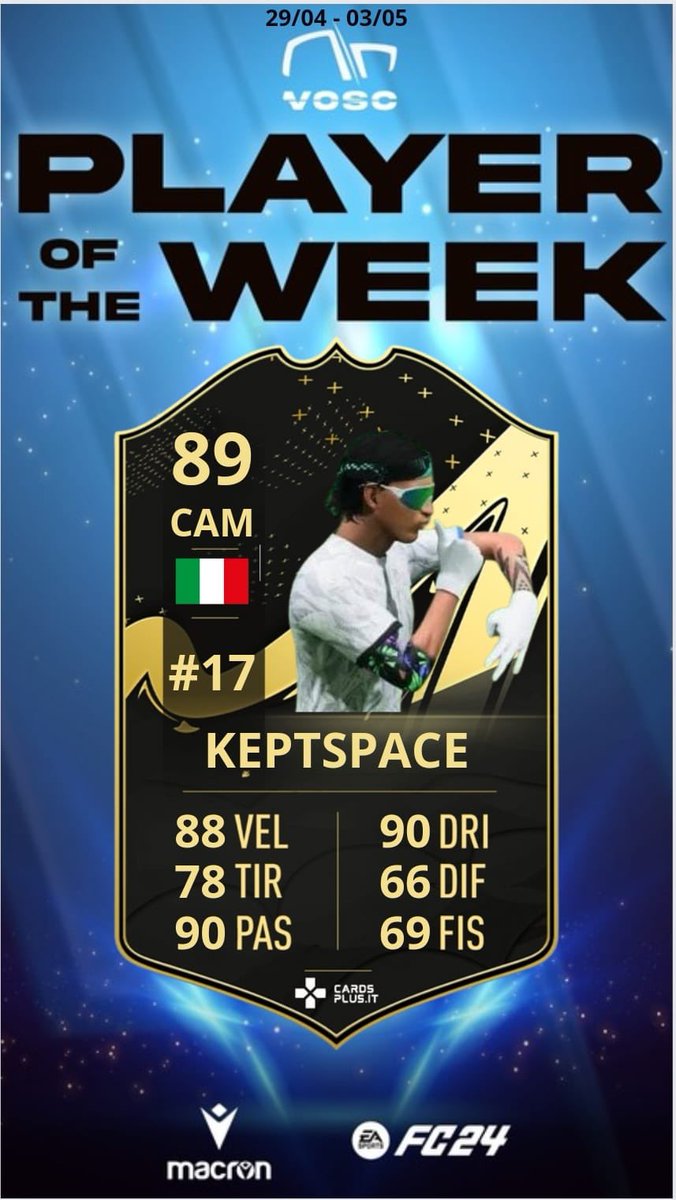 Altra settimana altro Vosc Player of The week!!

Il premio per la scorsa settimana va a un player che ha fatto CDC, COC, ATT, DC, tutto fornendo ottime prestazioni!!

Complimenti al nostro Mirko, in arte Kept Space 🎉🎉