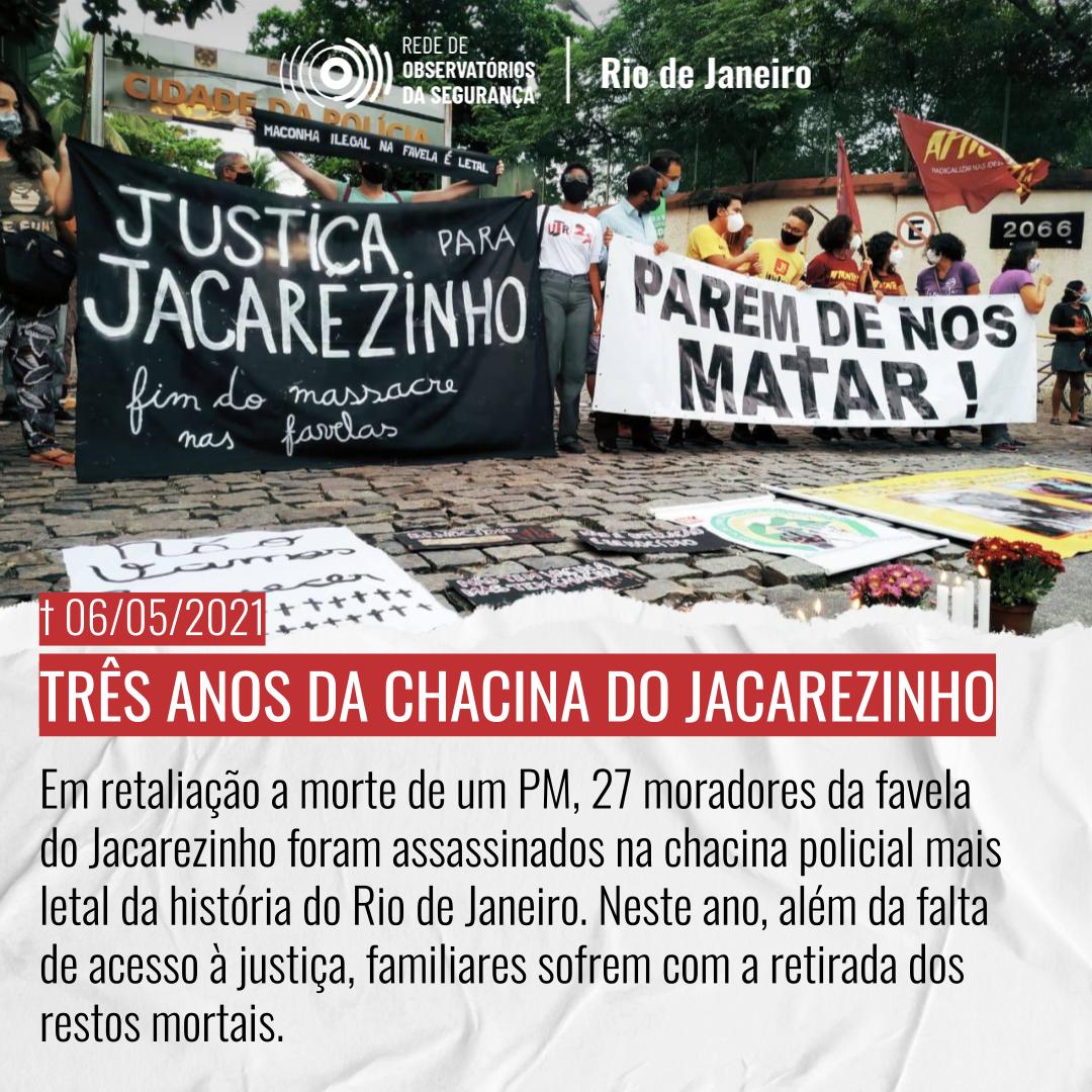 A Chacina do Jacarezinho revela uma polícia que mata, culpabiliza e destrói a memória de vítimas de violência. Até hoje, familiares não recebem indenização do Estado. De 2021 a 2023, foram 187 chacinas e tentativas de chacinas no RJ, de acordo com a Rede de Observatórios.🧶👇🏾