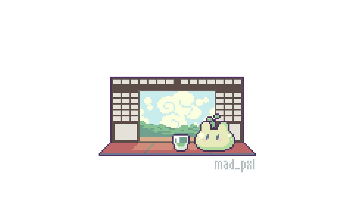 just wanna 🍵 latte and enjoy the ☀️ #pixelart #ドット絵