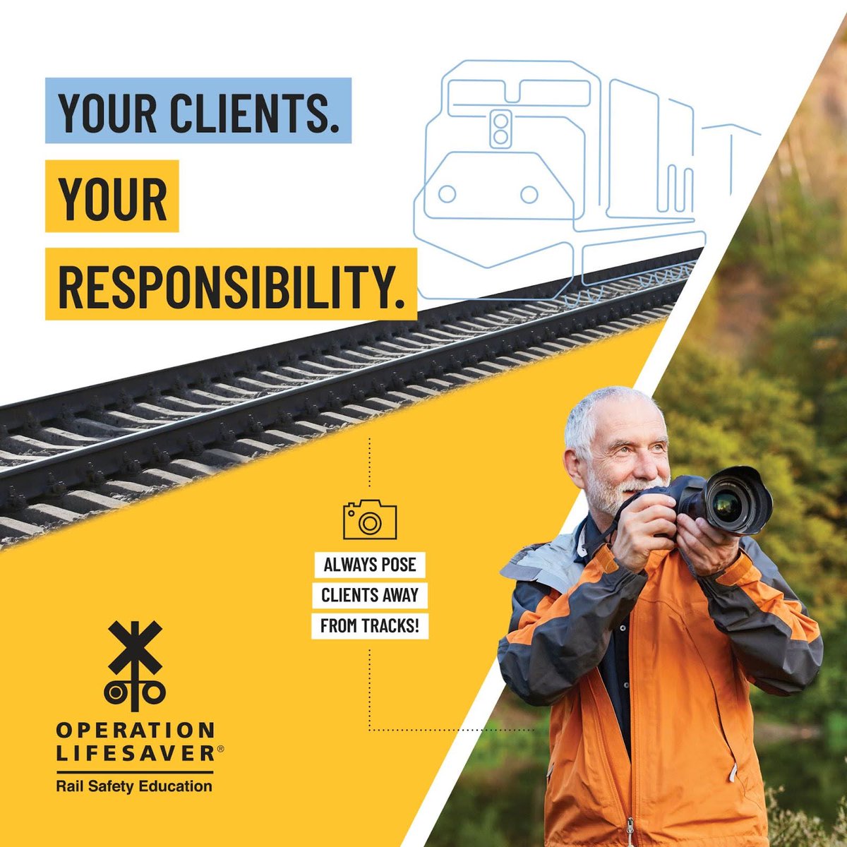#Photographers — your clients are your responsibility. Keep them and yourself safe. Never take photos on or near  railroad tracks and trains.
#NationalPhotographyMonth
#RailSafetyEducation
