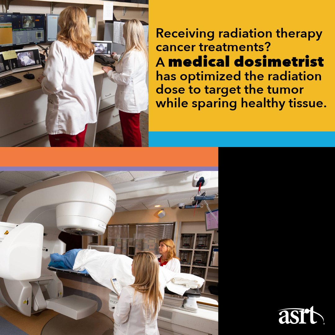 Medical dosimetrists design the treatment plan and perform related calculations to optimally deliver the dose to a tumor site as prescribed by the radiation oncologist, under the direction of a medical physicist. Share this post today! #BeSeenASRT asrt.org/BeSeen