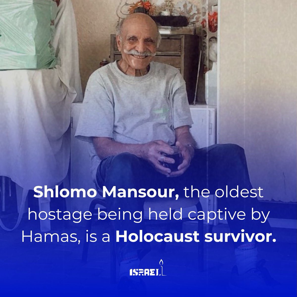 Shlomo Mansour 86, survived the Farhoud Pogrom as a young boy in Iraq. He has been held hostage in Gaza by Hamas for 213 days. #LetThemGoNow