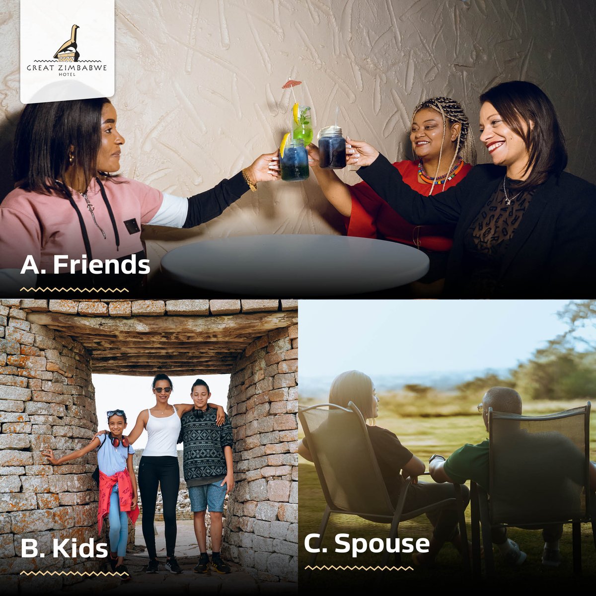 Hey Mom, if you were gifted a trip to Great Zimbabwe Hotel for Mother's Day, who would you bring? ​

#TravelZim #Mom #Travel  #Masvingo  #GreatZimbabweHotel #ProudlyAfricanSun #ExperienceExploreEnjoy