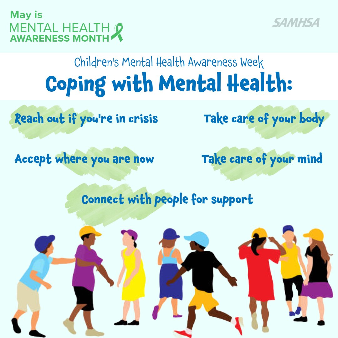 By teaching children & teens coping skills, we can empower them to take charge of their mental health! This #ChildrensMentalHealthAwarenessWeek share some coping tips that youth (adults too!) can use to help manage mental health conditions ➡️ findsupport.gov/how-to-cope #MHAM2024