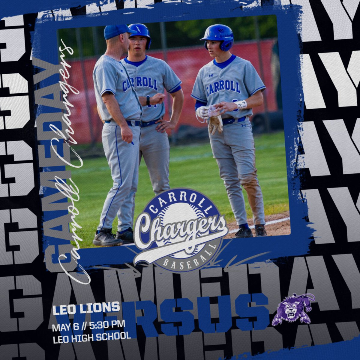 🚨 GAME DAY 🚨
🆚 Leo Lions
📍 Leo High School
⌚ 5:30 p.m.
📺 n/a
Weather: 70 ⛅

#WeAreCarroll |#ChargingOnToVictory |
#HereComeTheChargers | #GoChargers |
#MUDITA | #LET