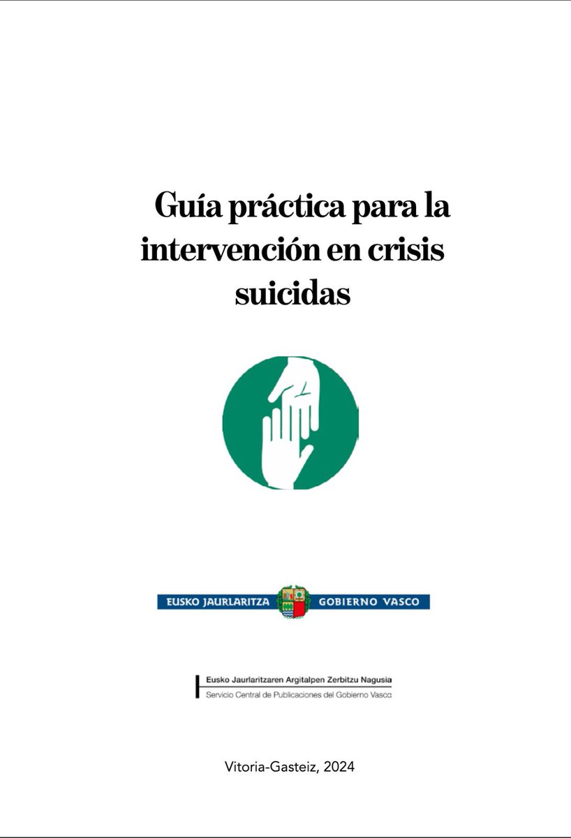 “Guía Práctica Intervención en Crisis Suicidas” del <a href="/Gob_eus/">Eusko Jaurlaritza - Gobierno Vasco</a>. En colaboración con <a href="/enfer77bac/">Beatriz Alba Carmona</a>, <a href="/psicourgencias/">Pedro Martín-Barrajón (Prevención del Suicidio)</a>, <a href="/MarianV16658741/">Marian Velasco</a>, <a href="/osakidetzaEJGV/">Osakidetza</a> y <a href="/ertzaintzaEJGV/">Ertzaintza</a> 

euskadi.eus/web01-a2aznscp…