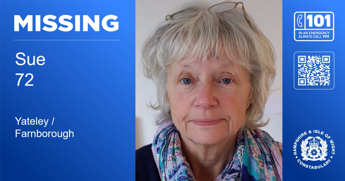 Can you help us find 72 year-old Sue who is missing from Yateley? If anyone has seen Sue or has any information about her current whereabouts, please call 999 quoting reference 44240188570. READ MORE: orlo.uk/zCpko