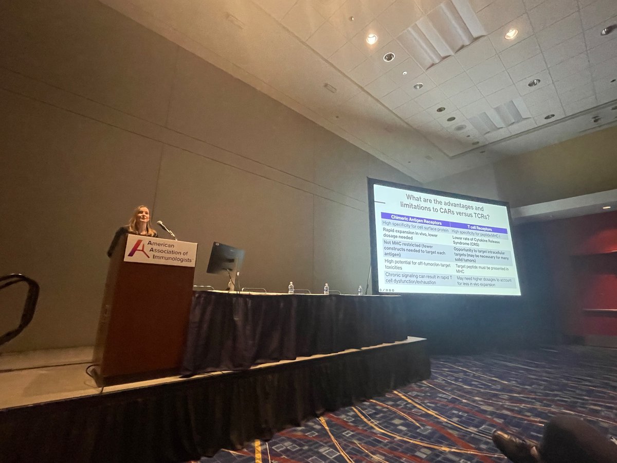 Superstar @immunegirl @UVAimmunology reviews how #TCRTcells are used to target tumor associated and tumor specific antigens with no CRS @ImmunologyAAI @sitcancer Monitoring for autoimmunity is critical! #AAI2024