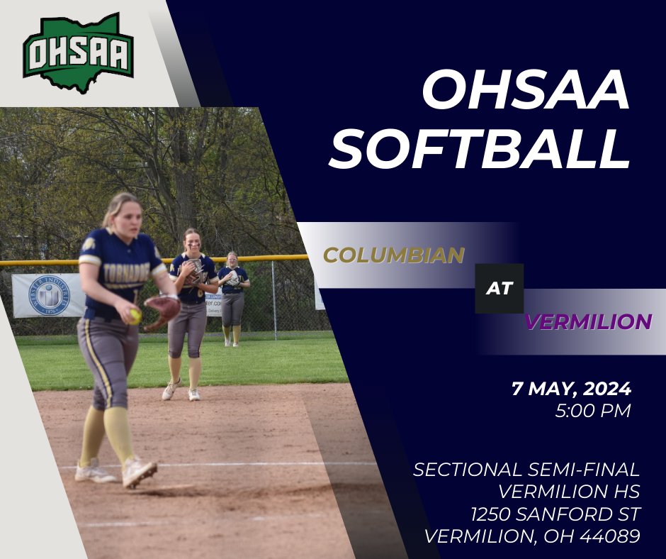 Softball begins OHSAA Tourney play tomorrow at Vermilion.  Gametime is 5:00.  Tickets are $5 for Students and $8 for Adults.  Cash sales are available at the gate, or you can purchase online using the link below.

#TornadoWarning 
ohsaa.org/tickets