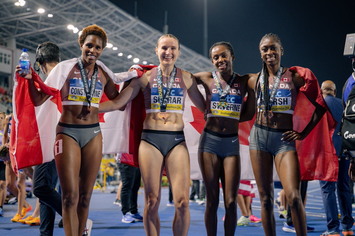 L’histoire s’écrit aux #WorldRelays pour #ÉquipeCanada 🇨🇦Le relais mixte 4x400 m établit un nouveau record canadien pour le bronze!

Le relais canadien 4x100 m hommes décroche l’argent, tandis que les femmes canadiennes sécurisent le bronze pour la première fois dans le 4x400 m!