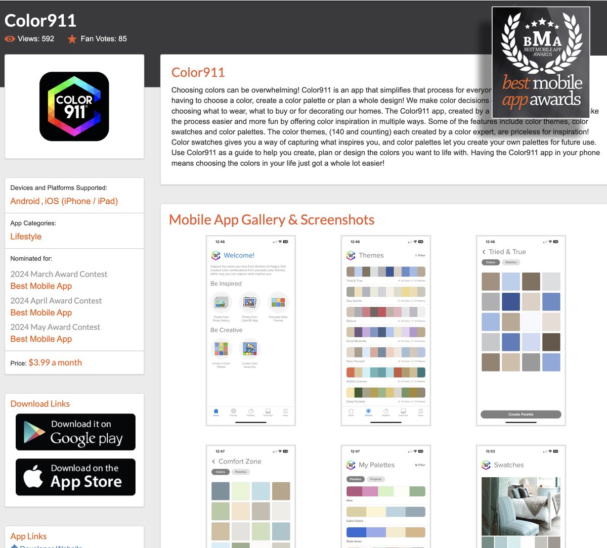 Excited that the #Color911 #app has been nominated for the Best Mobile App Awards! Take a look & find out more about it: Color911.com #bestapp #color #design #inspiration #interiordesign #homedesign #colorinspiration #diy #diydecor @BusinessOfHome 
@BestAppAwards