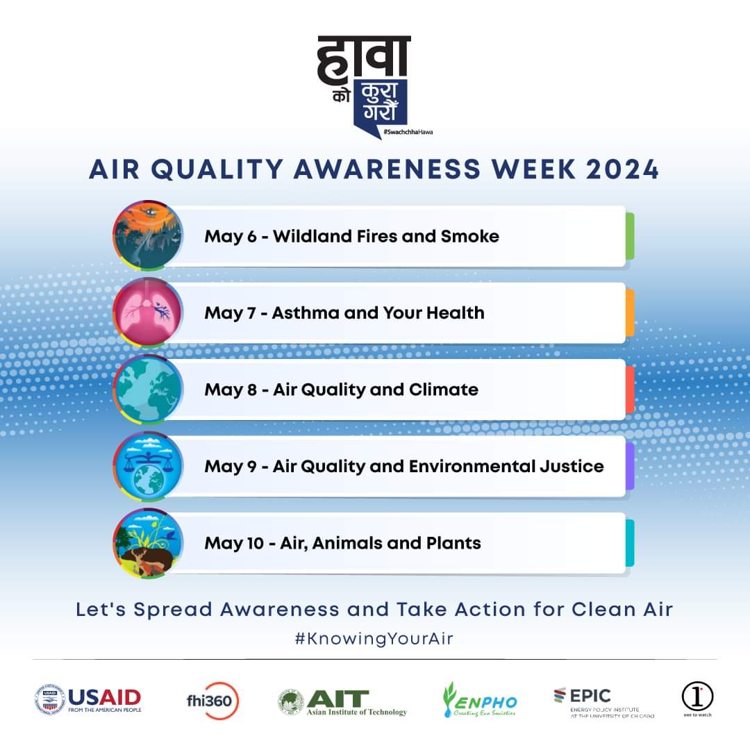 This Air Quality Awareness Week, let's raise awareness and take action for the air we breathe. Together, we can make a difference! #AQAW2024 #CleanAir #HawaKoKuraGarau #SwachchhaHawa