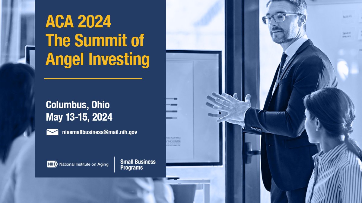 We look forward to joining the 2024 @ACAAngelCapital Summit of Angel Investing with #NIAFunded companies to explore the latest investing trends that support early-stage innovations. Connect 1:1 with NIA OSEP staff at the conference by emailing niasmallbusiness@mail.nih.gov.