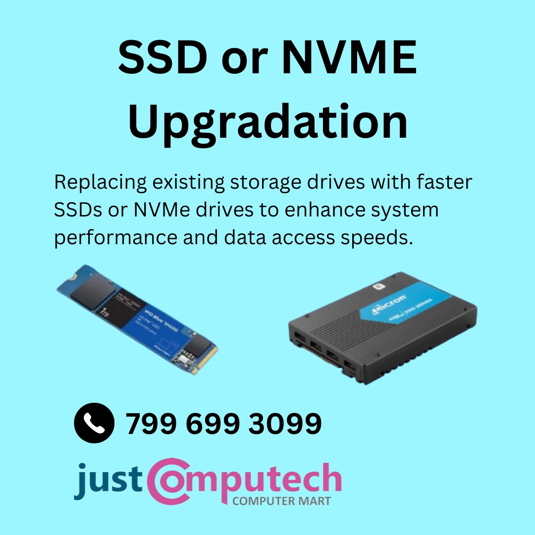 Upgrade to speed and reliability with our SSD/NVMe upgradation service! 💻✨ Experience lightning-fast boot times, quicker file transfers, and improved overall system responsiveness. 

#justinit #justcomputech #tumakuru #SSDUpgrade #NVMeUpgrade #TechTransformation'