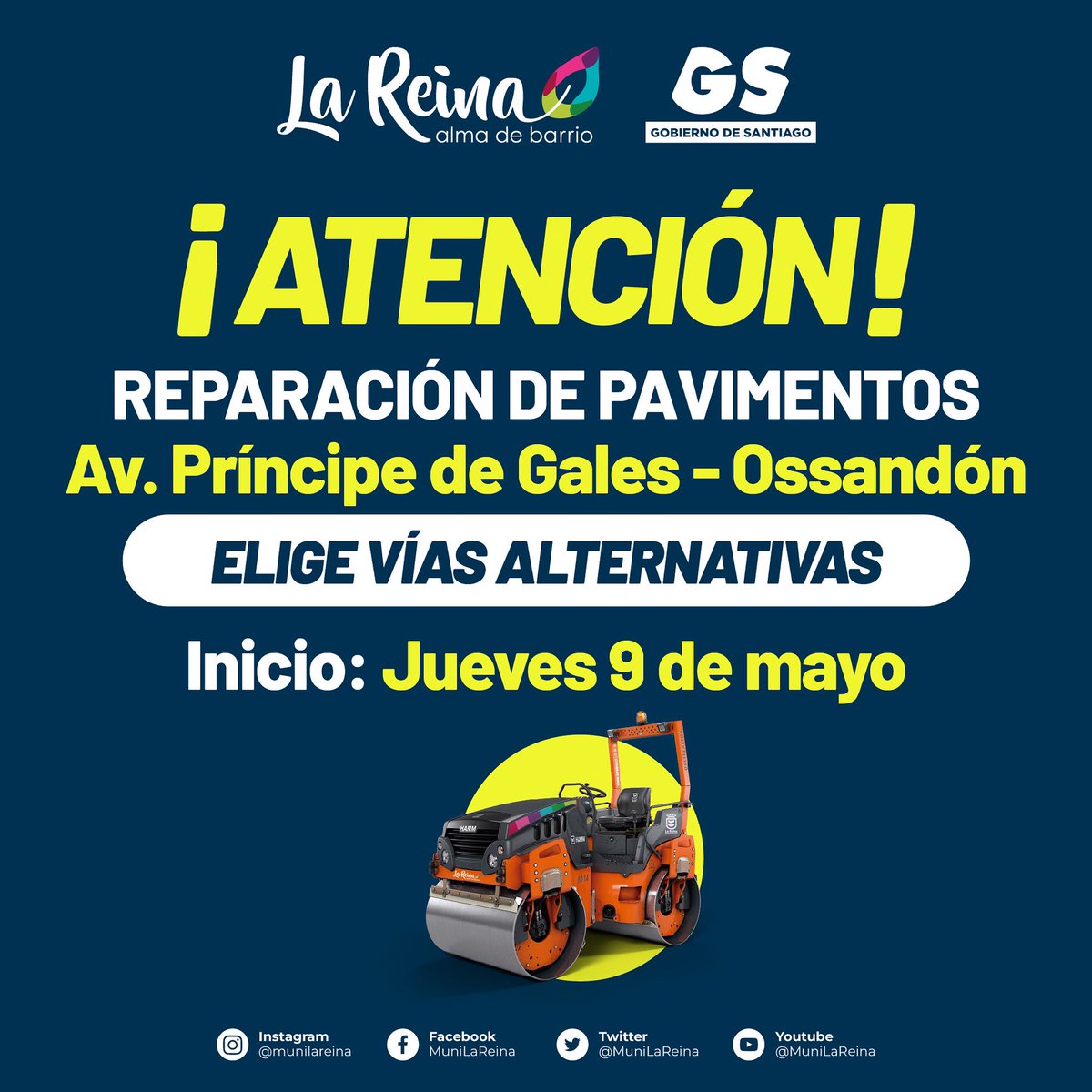 REPARACIÓN AV. PRÍNCIPE DE GALES - OSSANDÓN ✅

Este jueves 9 de mayo comenzarán las obras en una de las intersecciones con mayor daño en sus pavimentos. 

Durante trabajos se cerrarán pistas vehiculares, lo que imposibilitará el tránsito. Favor considerar vías alternativas 🚧👷🏼‍♂️