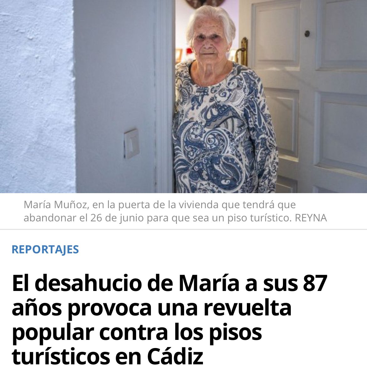 “El desahucio de María a sus 87 años provoca una revuelta popular contra los pisos turísticos en Cádiz” lavozdelsur.es/la-voz-selecci…