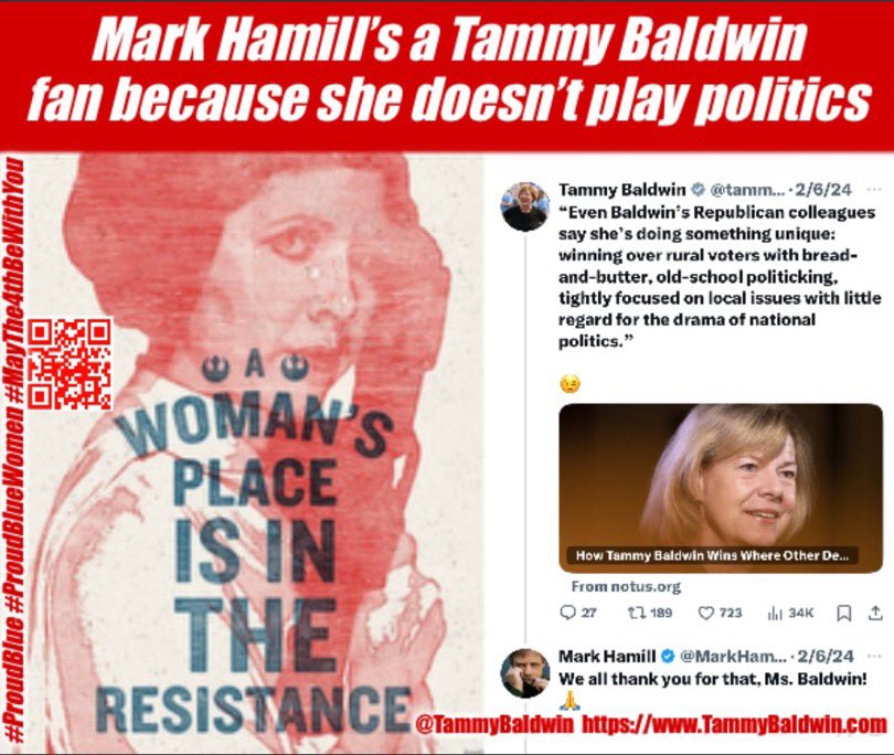 #ProudBlue #ResistanceUnited Vote @tammybaldwin #Allied4Dems Tammy Baldwin is a strong supporter of women’s rights. Wisconsin, re-elect her to the Senate.