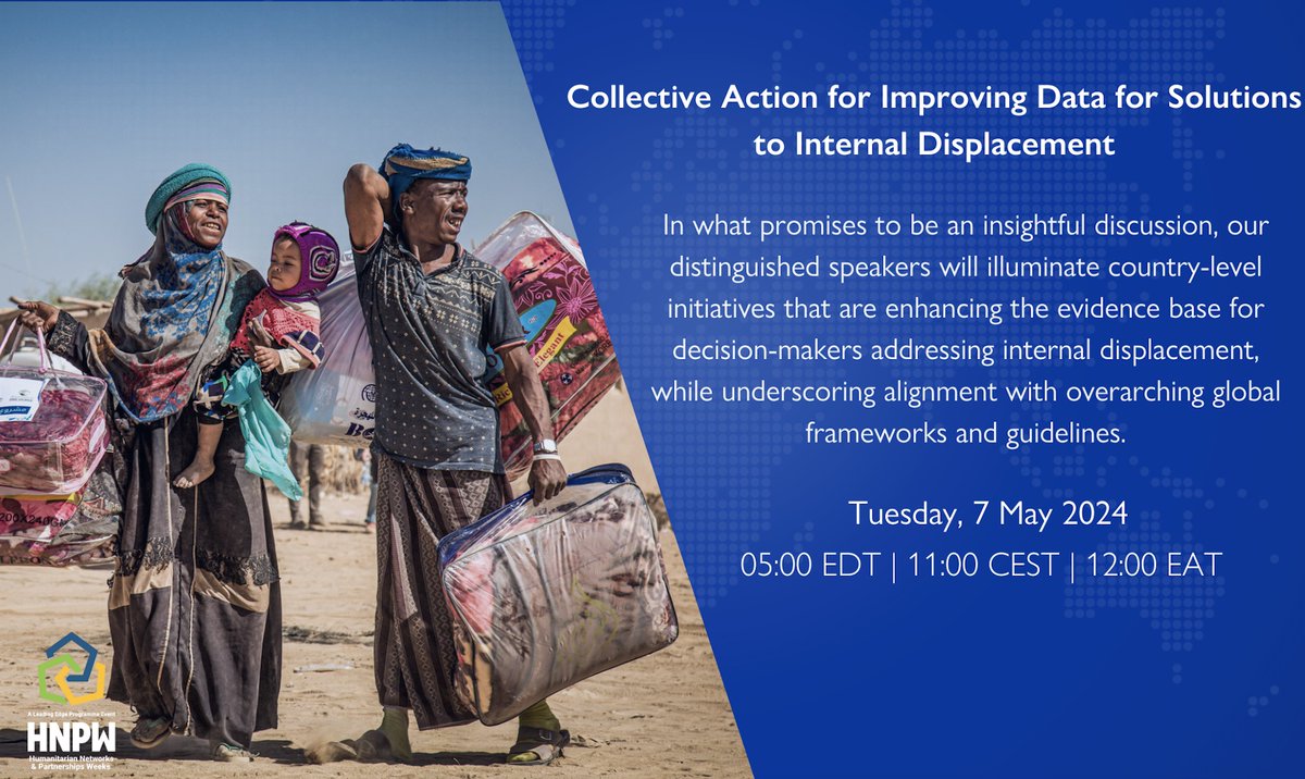 Are you interested in best practices in humanitarian coordination and steps organisations can take to scale up the collection and analysis of operational data? Join us Tue, 7 May 11:00 CEST #HNPW2024 ➡️Connection link iom-int.zoom.us/j/94391100946 ℹ️More info bit.ly/HNPW-DTM-Sessi…