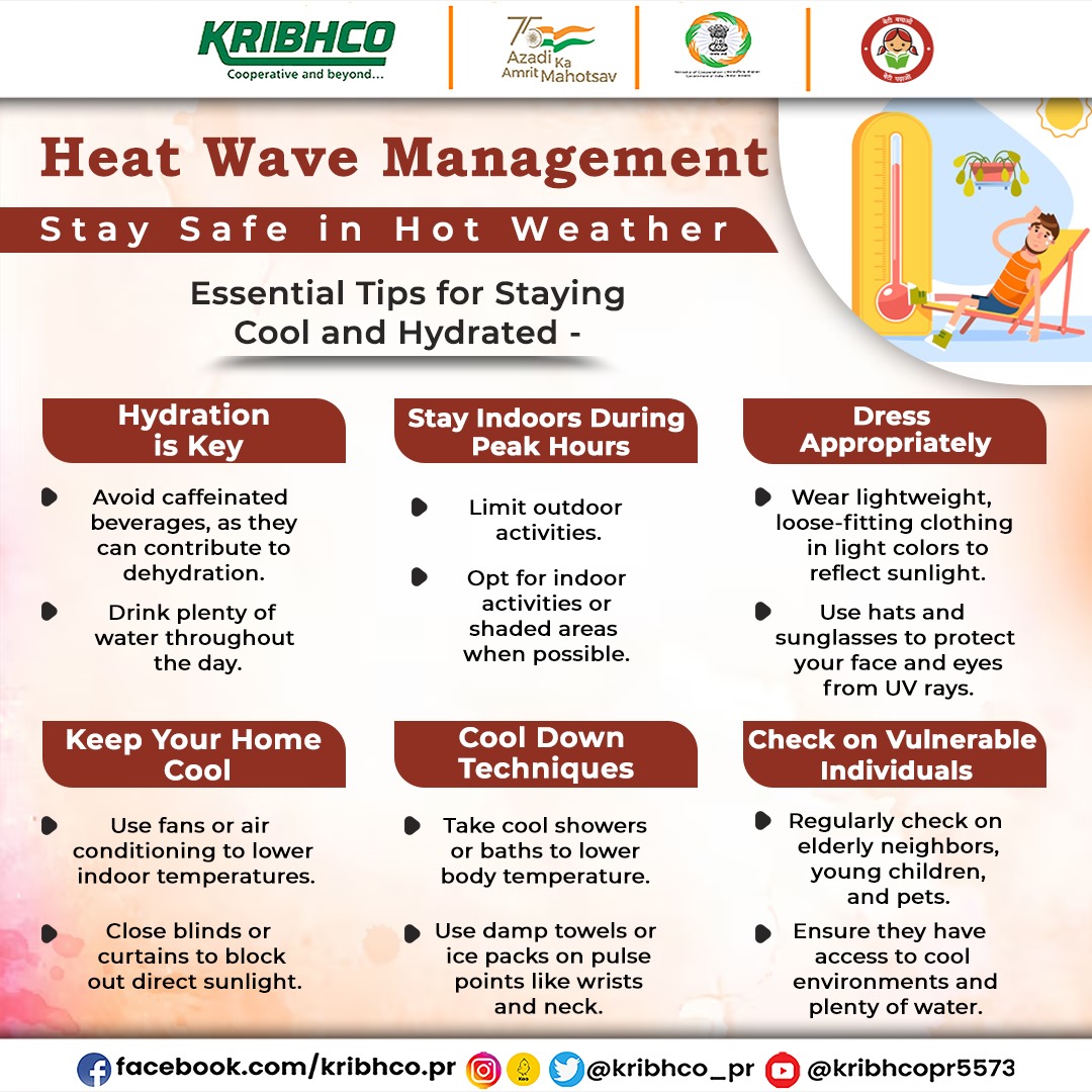 Beat the heat with smart strategies! From staying hydrated to seeking shade, effective heat wave management is key to staying safe and cool. Let's prioritize community resilience and well-being. #HeatWaveManagement #StayCool @MinOfCooperatn @fertmin_india @AgriGoI