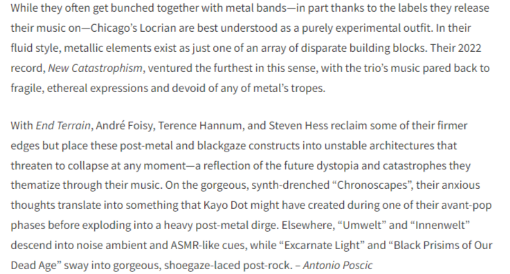 Many thanks to @PopMatters, Spyros Stasis, and Antonio Poscic for including 'End Terrain' on its list of The Best Metal Albums of April 2024! Lots of great stuff on this list including the new ripper from @INTERARMA804 popmatters.com/best-metal-alb…