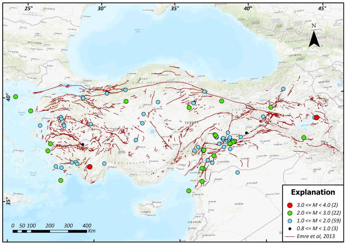 05.05.2024 günü Türkiye genelinde aletsel büyüklükleri 0.8-3.9 arasında değişen 86 #deprem meydana geldi. 
0.8 <= M < 1.0 -->3
1.0 <= M < 2.0 -->59
2.0 <= M < 3.0 -->22
3.0 <= M < 4.0 -->2
Depremlerin dışmerkezleri, DAF'ın orta ve GB kısmında yoğunlaşmıştır.