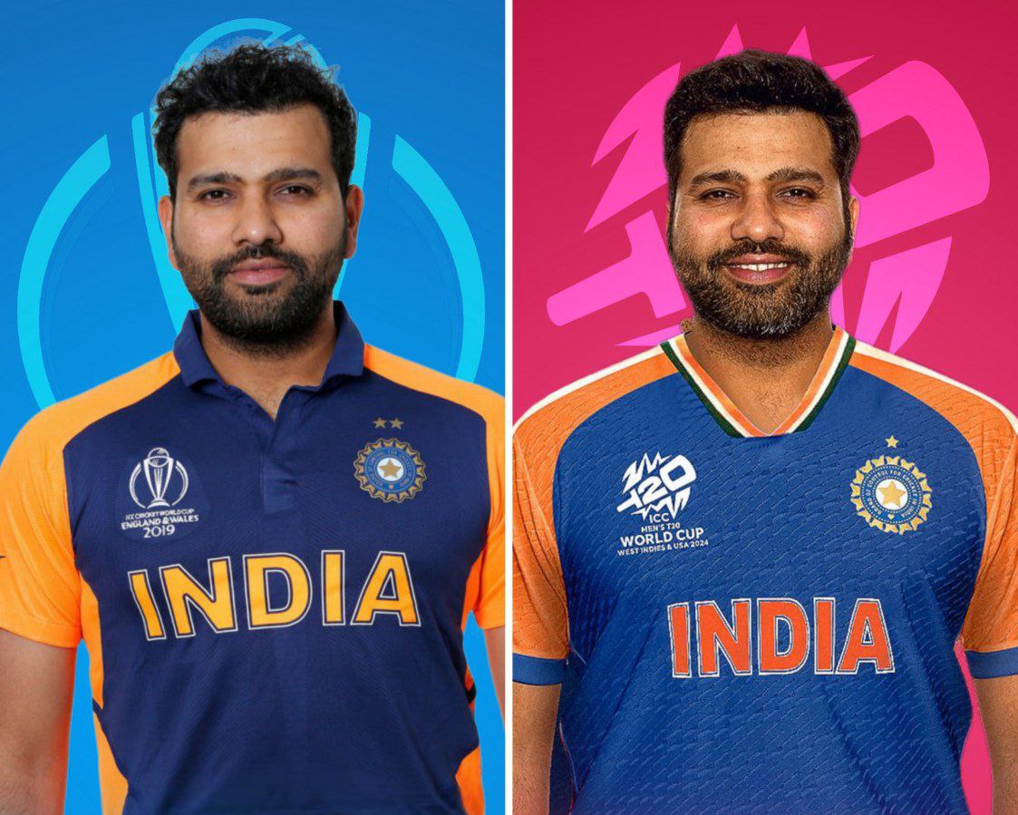 India's 2019 World Cup jersey. India's 2024 T20 World Cup jersey.
