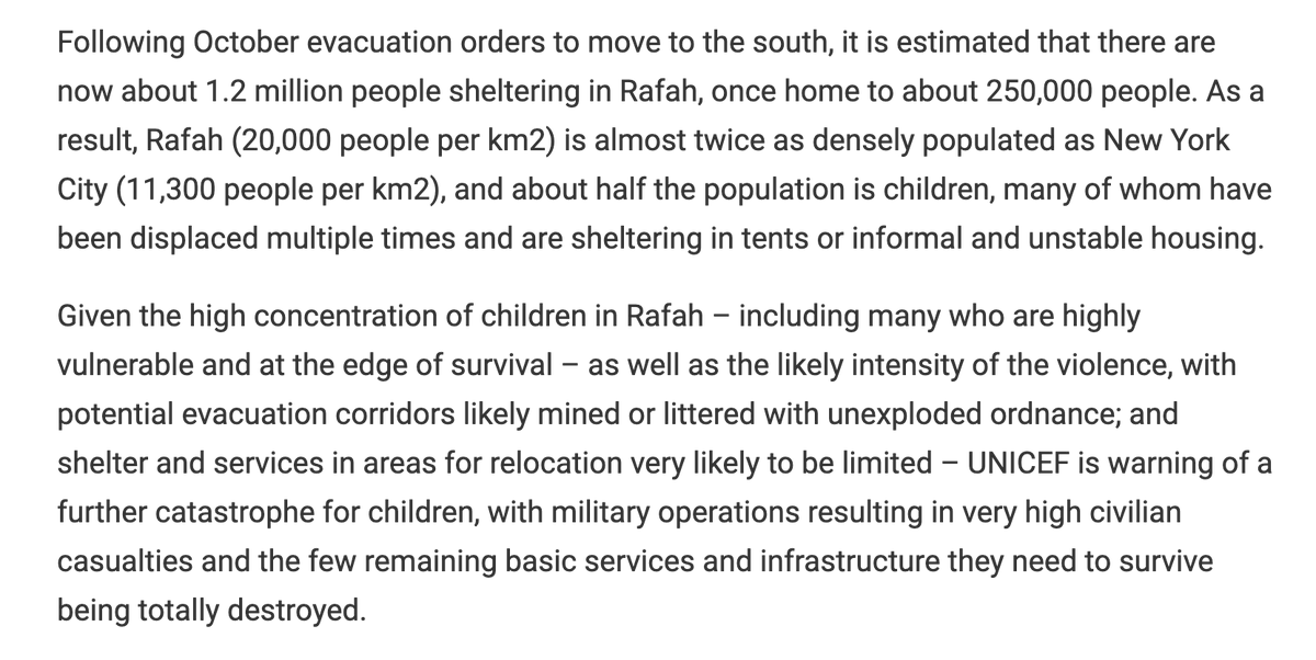 according to UNICEF, about half of the 1.2 million people currently sheltering in Rafah are children unicef.org/press-releases…