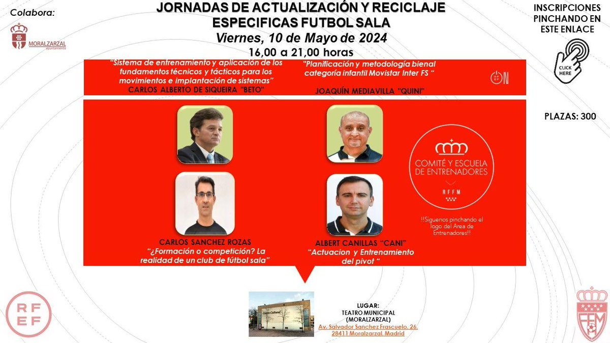 🗞️💻 El Comité de entrenadores y preparadores físicos de la RFFM dedica una nueva jornada de actualización al fútbol sala el próximo 10 de mayo en Moralzarzal rffm.es/noticias/el-co…👈🏻