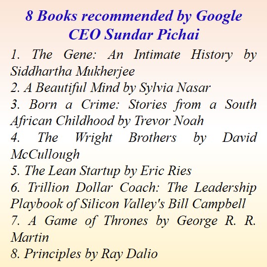 8 Books recommended by #Google #CEO #SundarPichai