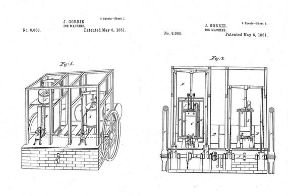 On this date in #innovation history: John Gorrie receives a #patent in 1851 for his #invention of an ice-making machine. On-demand cold drinks or ice cubes to keep drinks cold is feature of modern life that first began in 19th century. #PatentsMatter #IndustrialRevolution @uspto
