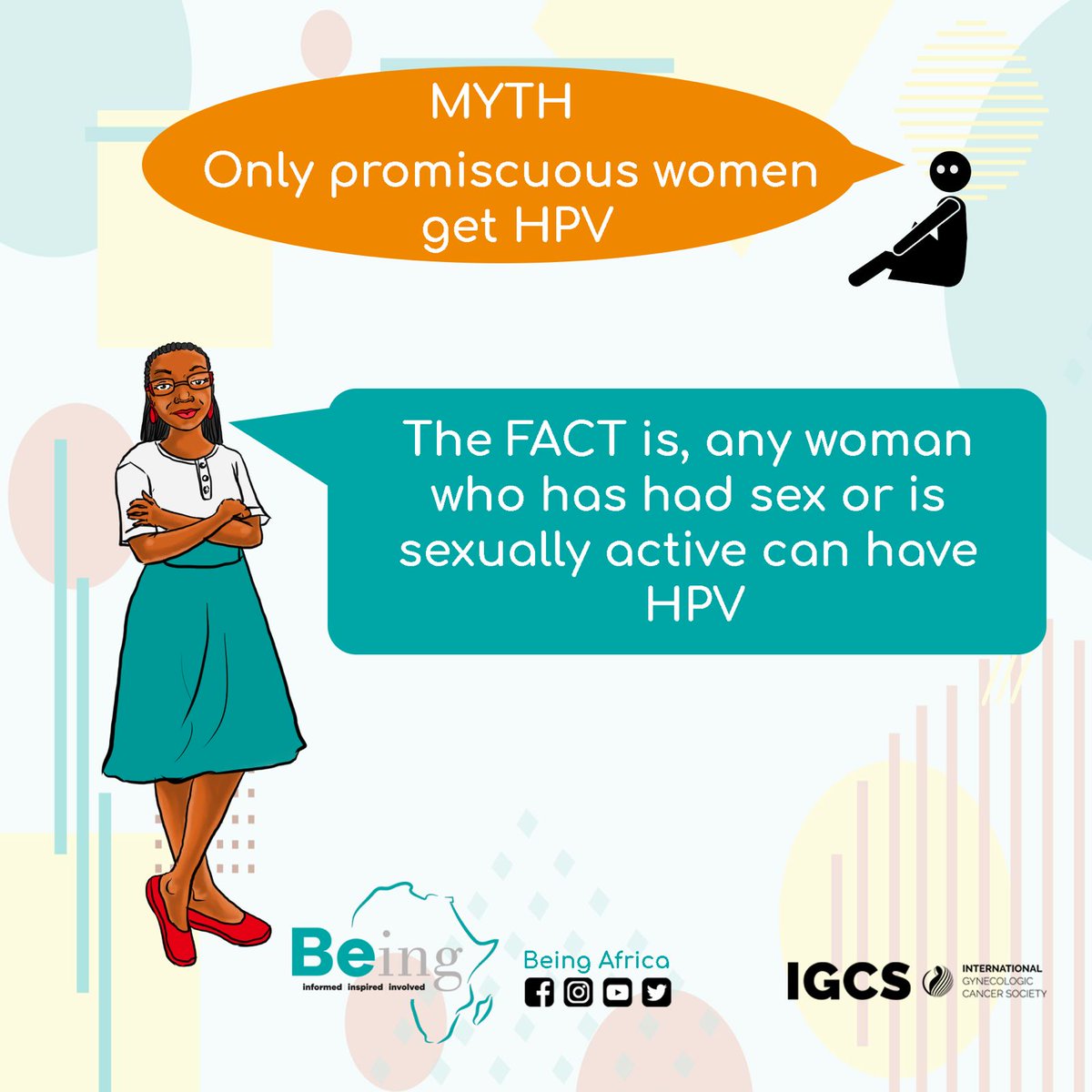 Myth: Only promiscuous women get HPV. 

Fact: Any woman who has had sex or is sexually active can have HPV. 

#HPV is sexually transmitted. This includes vaginal, anal, & oral sex. 

Vaccination, & pap smear tests are important. Don't wait until it's too late. 
#HerReasonForBeing