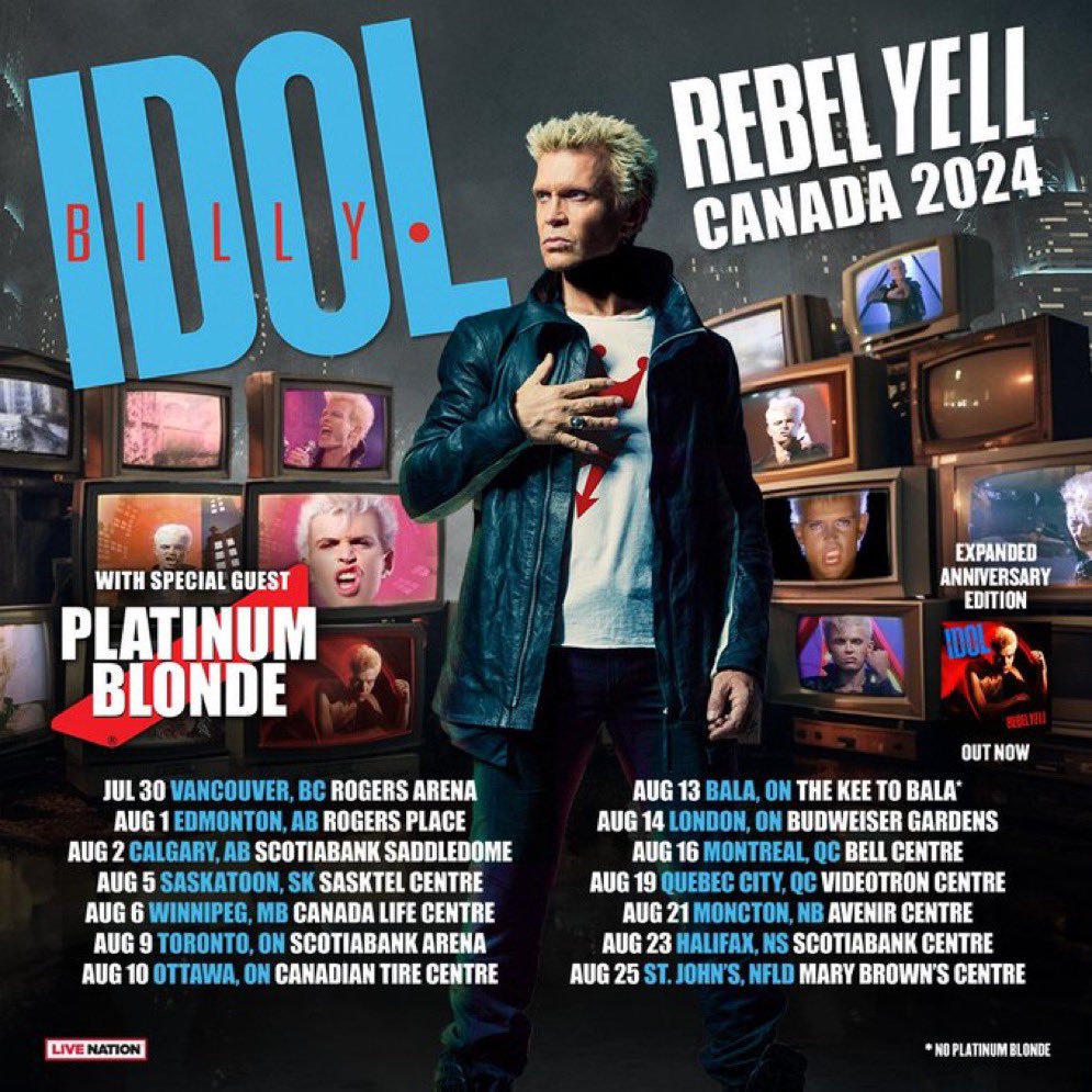BILLY IDOL has added a date to his Canadian tour! 

August 13th am- Kee to Bala in Ontario. 

Presale code - tomorrow from 10am to 10pm is BFICANADA

@BillyIdol
