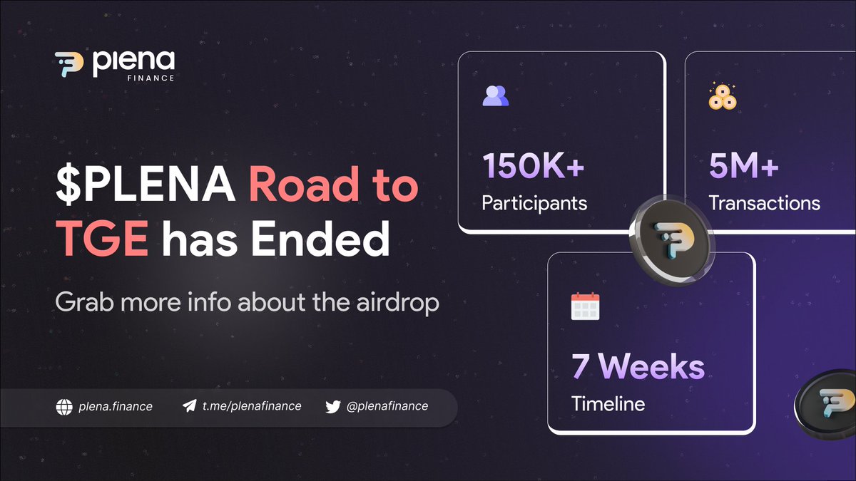 🛣️ Road to TGE Galxe Campaign Wrap-Up 🛣️

Hey $PLENA fam! 👋 The Road to TGE @Galxe Campaign has ended, & we couldn’t be prouder of the epic participation from all of you! Your energy built an incredible Plena community 💪 #PlenaCryptoSuperApp