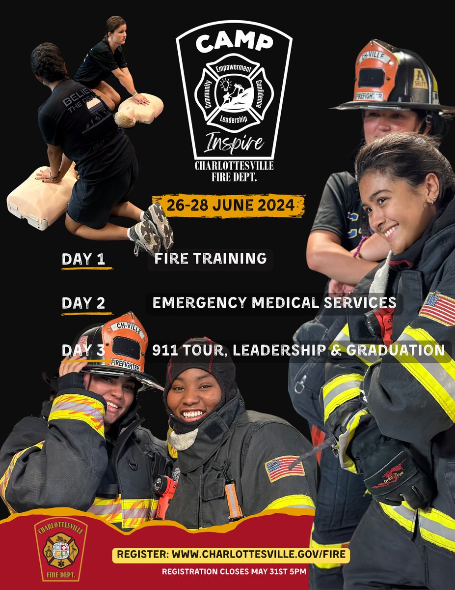 News Release:

CFD to Hold Third Annual Girls Fire &amp; EMS Camp

charlottesville.gov/CivicAlerts.as…
