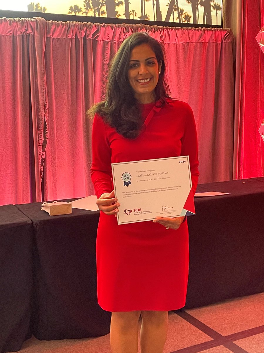 Congratulations to Dr. Nishtha Sodhi 🎉 for being part of @SCAI's 30 in their 30s recognizing early-career interventionalists who epitomize the qualities expected of future leaders in interventional cardiology.