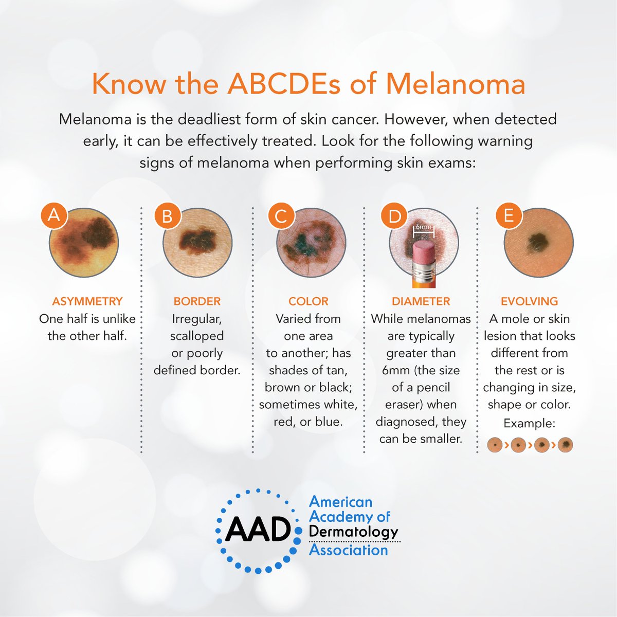 Today is #MelanomaMonday. Help your patients identify the warning signs of the deadliest type of skin cancer by sharing this graphic on social media. 

Access more AAD public resources and promote skin cancer awareness all month long by visiting: aad.org/member/advocac…