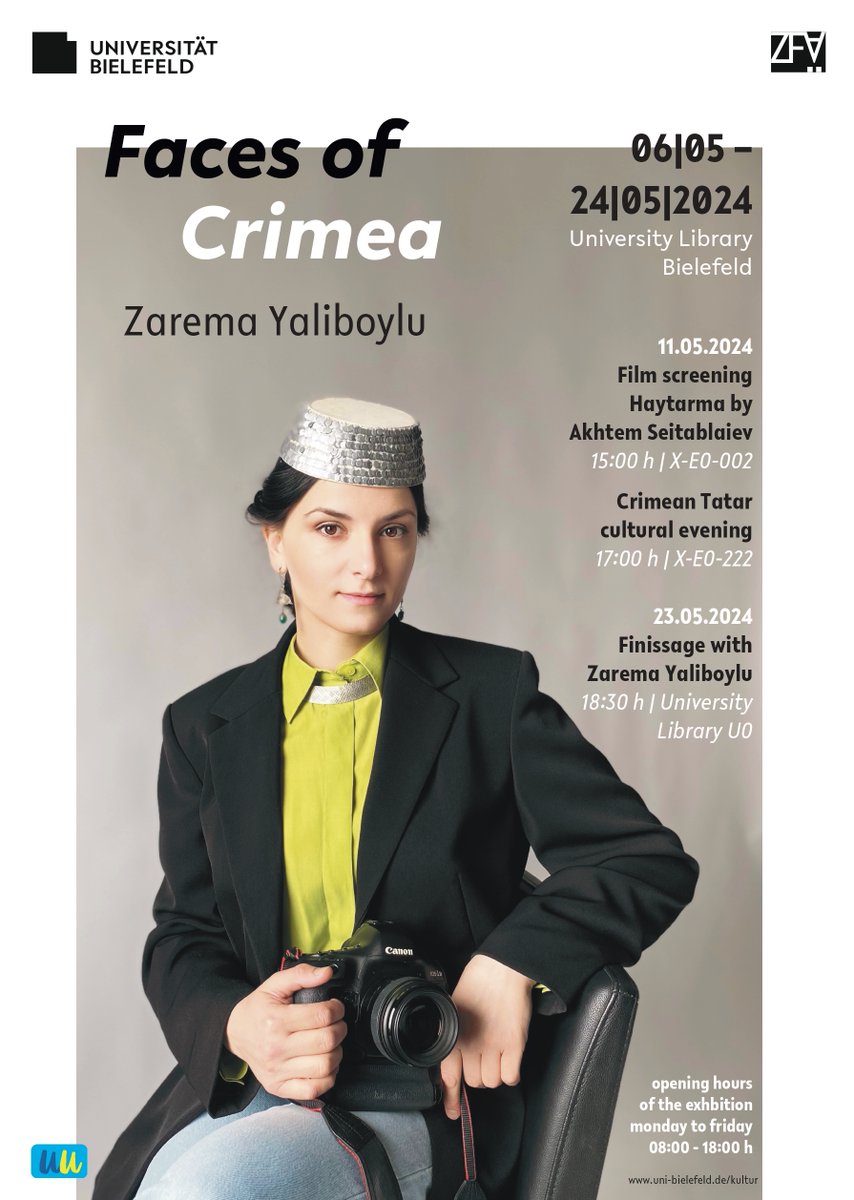 Neue Ausstellung in der #ub_bi: Die krimtatarische Fotokünstlerin Zarema Yaliboylu beschäftigt sich seit vielen Jahren mit der Kultur und Geschichte ihres Heimatvolkes. Ausgewählte Fotos aus ihrem Archiv sind bis zum 24.05. in U0 zu sehen. Infos: blog.ub.uni-bielefeld.de/?p=13165