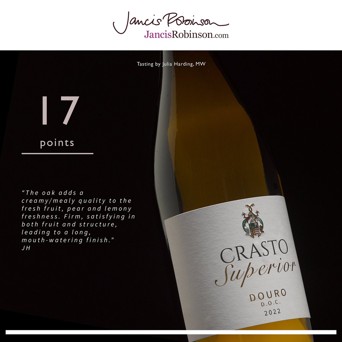 #CrastoSuperior White 2022 was awarded 17 points in a rating given by Julia Harding MW for @JancisRobinson. Thank you very much for this excellent recognition. 🙏🏼🍷👌🏼👉🏼 Learn more about this #wine here:
quintadocrasto.pt/crasto-superio… #CrastoWhite #DouroWines #VinhosdoDouro #Vegan #Wines